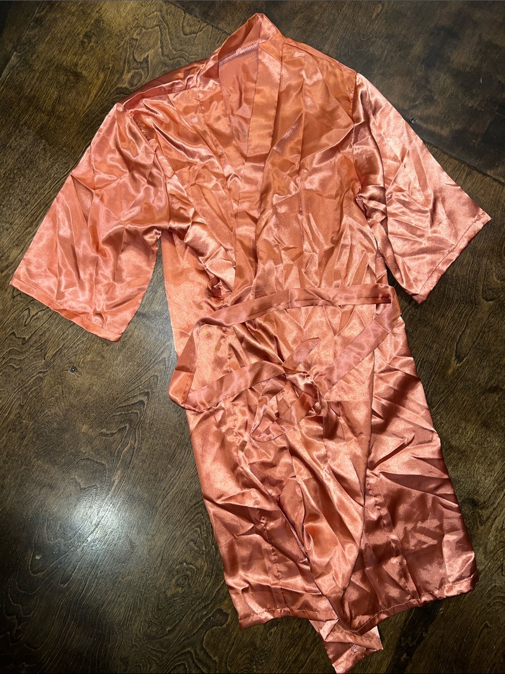 Satin Kimono Robe in Rust Pink